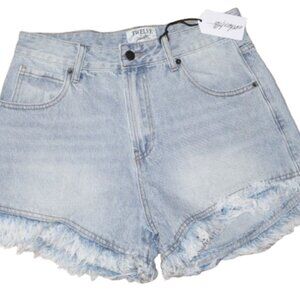 On Twelfth Frayed Hem Denim Shorts High Rise Size 28